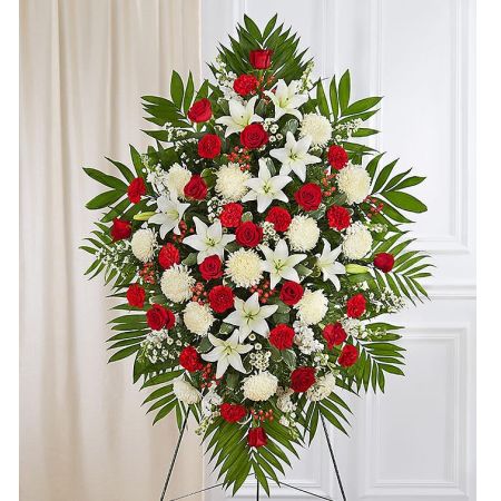 Red & White Sympathy Standing Spray