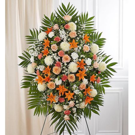 Peach, Orange & White Sympathy Standing Spray