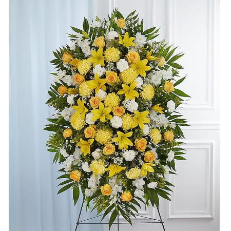 Conroy's Flowers El Cajon El Cajon - During the challenging time after the loss of a loved one, our Yellow & White Sympathy Standing Spray serves as a radiant symbol of hope and comfort. Meticulously handcrafted by our expert local florists, this impressive standing spray features an abundance of sunny yellow and rich white blooms. The arrangement is a grand and uplifting gesture, offering peace and light to those in mourning. It serves as a heartfelt expression of sympathy and support during a difficult and emotional period.