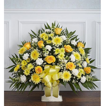 Conroy's Flowers El Cajon El Cajon - Sometimes a small ray of hope is just what is needed to get through the difficult days following the loss of a loved one. Our elegant floor basket arrangement in sunny hues, handcrafted by our caring florists with warm yellow and white blooms, is a tasteful gesture perfectly suited for the funeral home or memorial services.