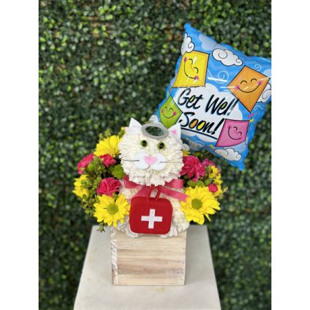 Conroy's Flowers El Cajon El Cajon - Sending a dose of cuddly blooms and cheerful wishes! ?? This nurse kitty is here to say Get Well Soon! ?✨