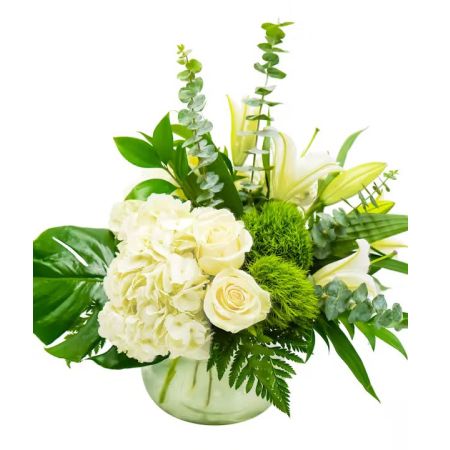 Morningside Florist Rancho Cordova - Sincerity is a balance of grace and beauty. White flowers like roses, hydrangea and lilies are the stars of this tasteful bubble arrangement.