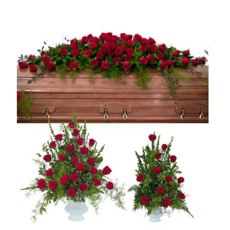 Morningside Florist Rancho Cordova - This elegant collection includes a casket spray with matching urns.