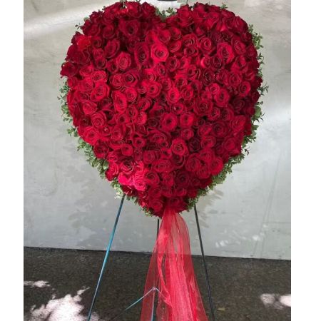 Morningside Florist Rancho Cordova - 24 inch Solid Red Rose Heart Sympathy Wreath.