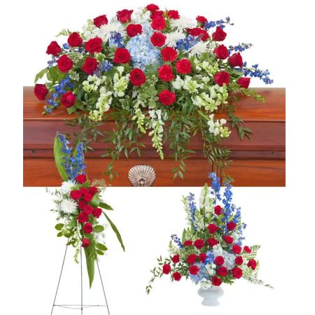 Morningside Florist Rancho Cordova - A patriotic casket spray, standing spray, and urn.  The \
