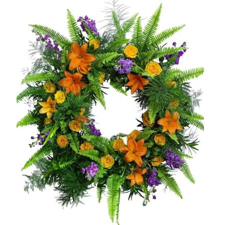 Morningside Florist Rancho Cordova - The circular shape of a wreath symbolizes never ending love. Yellow roses combined with varying shades of green foliage create a simple yet stunning display of solace. This wreath will embody the joy your loved one brought to life.