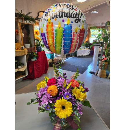 Morningside Florist Rancho Cordova - Surprise your special person, co-worker or loved one with a beautiful mixed colored arrangement with a mylar balloon attached. Order online and you can even specify in the special instructions what occasion, Birthday, Get well, Anniversary or just because and we will attach an appropriate balloon to make your occasion even more special. Mylar balloon design may vary.