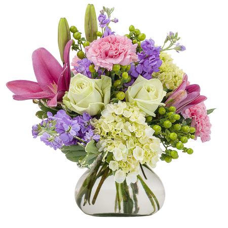Morningside Florist Rancho Cordova - A walk in the garden. Garden Villa uses a beautiful combination of pink, lavender and green blooms in a rosie posie vase....