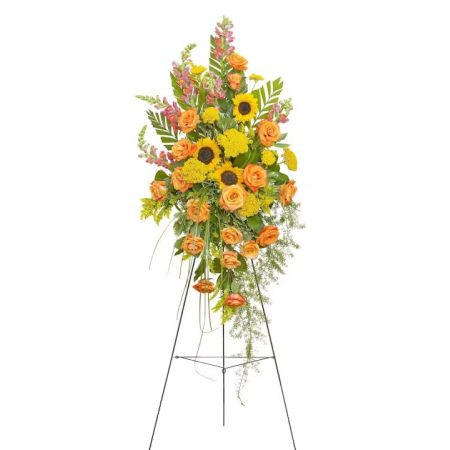 Morningside Florist Rancho Cordova - This beautiful easel spray includes Sunflowers, Roses, and Snapdragons with accents of premium flowers and foliage.