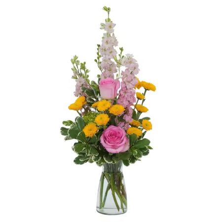 Morningside Florist Rancho Cordova - A garden style arrangement arranged in a beautiful clear glass vase.