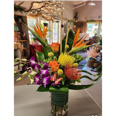 Morningside Florist Rancho Cordova - This showstopper with its Birds of paradise, Protea, orchids, and roses will have you dreaming of the islands.