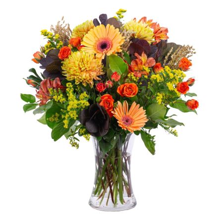 Morningside Florist Rancho Cordova - Fall is the time to gather friends and family. Harvest Gathering is the perfect way to add the warmth of the season. Flowers like Gerber, Spray Roses, and Mums in vibrant fall colors are sure to please.