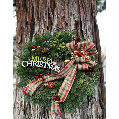 Morningside Florist Rancho Cordova - Another example of our beautiful custom wreaths, each one is different and unique. Let us know your color scheme and we can customize it for you.

Requires 48hr notice.