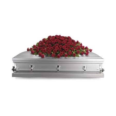 Blooms of Wayne Wayne - Express your deepest sympathy and enduring affection with ‘Greatest Love’, a breathtaking cascade of velvety red roses.
This stunning rose casket spray offers a powerful tribute, symbolizing a love that transcends loss and celebrates a life beautifully lived.
A rich display of radiant blooms, perfectly arranged to convey heartfelt condolences and unwavering remembrance.
Send comfort and peace during a difficult time with this elegant funeral flower arrangement, a lasting gesture of your love and respect.