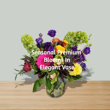 Blooms of Wayne Wayne - Let our expert florists create a stunning bespoke arrangement reflecting the freshest blooms of the season. 
A vibrant medley of color and texture, featuring lush hydrangeas, rich roses and unique seasonal accents, arrives in a graceful glass vase.
Perfect for brightening any home, celebrating a special occasion, or simply sending a touch of joy to someone you love.
Experience the beauty of fresh flowers – a truly unforgettable gift or personal indulgence with our Designer’s Choice bouquet. Image shown for illustration purposes only. Colors and Flowers will vary. An elegant vase is included