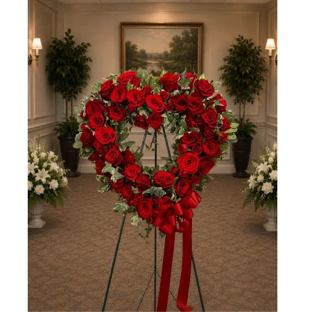 Blooms of Wayne Wayne - Express your deepest sympathy and unwavering love with our 'Heartfelt Rose Tribute'. This exquisite floral arrangement is designed to offer comfort and solace during times of loss. A cascade of velvety roses carefully chosen for their beauty and symbolic meaning forms a gentle heart shape conveying a message of peace and remembrance. The fragrance is soft and calming evoking feelings of warmth and tranquility. This isn't just an arrangement; it's a tender embrace a silent understanding and a beautiful way to honor a cherished life. Perfect for memorial services expressing condolences or simply offering heartfelt support to someone grieving the 'Heartfelt Rose Tribute' speaks volumes when words cannot.