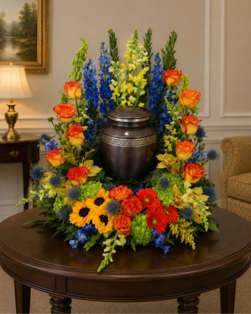 Blooms of Wayne Wayne - Express your deepest sympathy and remembrance with 'One Last Goodbye' a thoughtfully curated floral tribute. This arrangement isn’t just flowers; it’s a gentle embrace for a grieving heart. vibrant textures and hues create a comforting display perfect for funerals memorial services or offering solace to someone experiencing loss. Imagine the delicate fragrance filling a room whispering quiet condolences. The cascading blooms evoke a sense of tranquility and respect acting as a beautiful symbol of enduring love and cherished memories. Let 'One Last Goodbye' convey what words cannot – a lasting message of peace and support during a difficult time. This stunning piece offers a graceful way to honor a life beautifully lived.