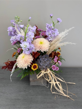 Blooms of Wayne Wayne - Bring the warm inviting essence of autumn indoors with ‘Succulent Fall’. This stunning arrangement isn't just a bouquet; it’s a celebration of the season's rich textures and hues. Imagine the gentle fragrance and earthy tones transforming your living space or the joy on a loved one’s face as they receive this unique and lasting gift.  Expertly crafted ‘Succulent Fall’ features a beautiful medley of succulents nestled amongst carefully selected blooms that echo the changing leaves and cozy feeling of fall. The natural variations in color and form create a captivating display perfect for a heartfelt ‘thank you’ or simply to brighten your own home. This arrangement is designed to evoke a sense of peace and tranquility offering a lasting beauty that transcends a typical floral gift. It's a piece of nature's artistry bringing the outdoors in and offering a gentle reminder of autumn’s beauty long after the season has passed.