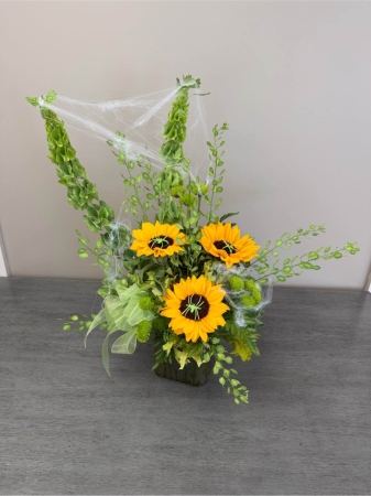 Blooms of Wayne Wayne - Unleash a touch of wild elegance with 'Green Goblin' a captivating floral arrangement designed to invigorate the senses. This stunning bouquet is a harmonious blend of textures and shades reminiscent of a secret garden brimming with life. Imagine the fresh clean scent drifting through a room bringing the outdoors in and creating a tranquil atmosphere. The unusual pairing of verdant foliage with bursts of unique blooms makes this arrangement a truly unforgettable statement – perfect for celebrating an unconventional spirit or adding a sophisticated touch to your own home. It's more than just flowers; it's a feeling of natural beauty and vibrant energy. 'Green Goblin' is a thoughtful gift for the nature lover,  the modern minimalist or anyone who appreciates something a little different.