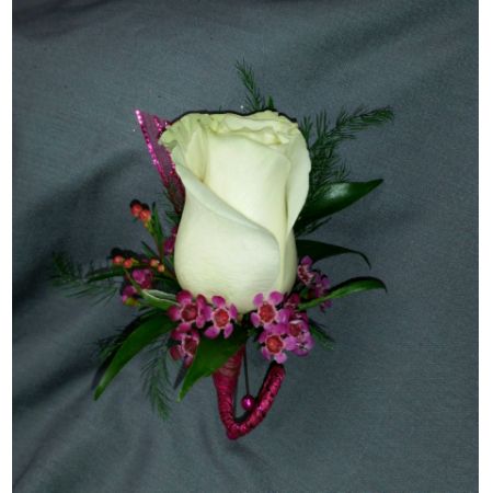 Log Cabin Florist Bakersfield - Simple, elegant and classic.  A single rose with coordinating filler flower and greens **Flowers subject to change due to availability**