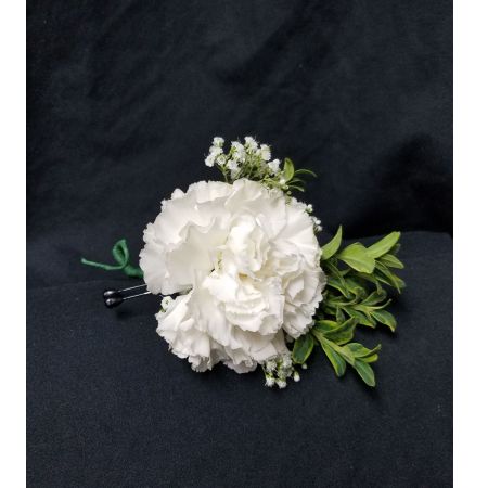 Log Cabin Florist Bakersfield - Carnation Boutonnieres are a time tested favorite. This long lasting flower comes in red, pink, lavender, white, yellow, peach, orange, purple and blue tones. designed with greenery and million star it is always  appropriate for any occasion.