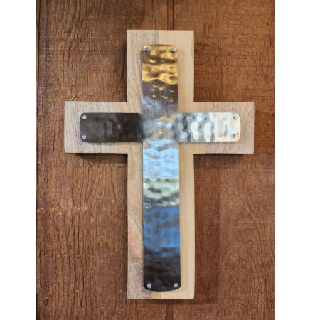 Log Cabin Florist Bakersfield - 15" x 12" Metal on Wood Wall Hanging Cross