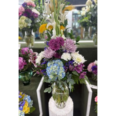 DiBella Flowers & Gifts Las Vegas - Tall Purple and Blue Arrangement IN THE COOLER 