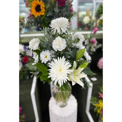 DiBella Flowers & Gifts Las Vegas - All White Sympathy Arrangement IN THE COOLER 