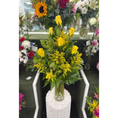 DiBella Flowers & Gifts Las Vegas - Half Dozen Yellow Roses Arrangement IN THE COOLER 