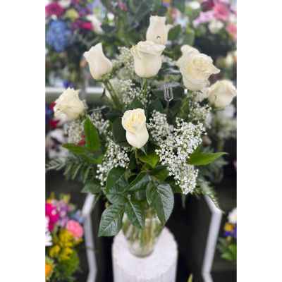 DiBella Flowers & Gifts Las Vegas - DOZEN WHITE ROSES IN THE COOLER
