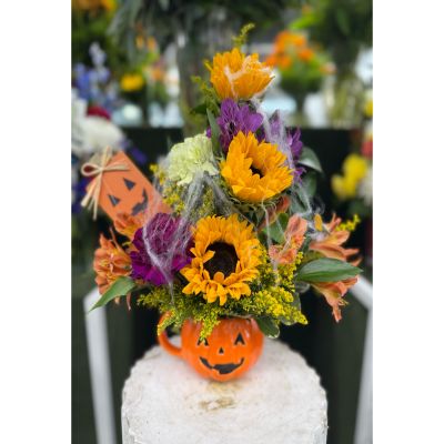 DiBella Flowers & Gifts Las Vegas - SPOOKY SUNFLOWERS MUG ARRANGEMENT IN THE COOLER
