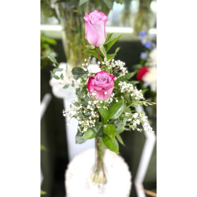 DiBella Flowers & Gifts Las Vegas - Double Lavender Rose Budvase Arrangement In the Cooler
