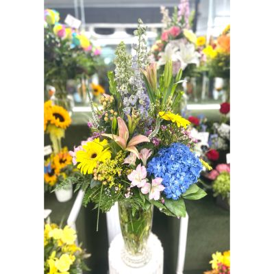DiBella Flowers & Gifts Las Vegas - Tall Mix With Blue Arrangement In the Cooler