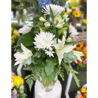 DiBella Flowers & Gifts Las Vegas - Traditional White Sympathy Arrangement In the Cooler