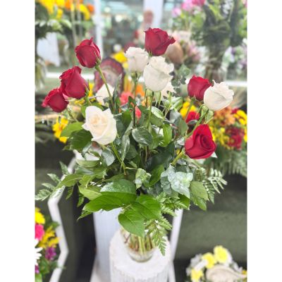 DiBella Flowers & Gifts Las Vegas - Dozen Red & White Roses In the Cooler