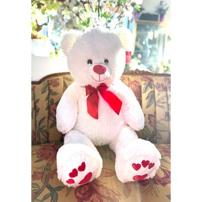 DiBella Flowers & Gifts Las Vegas - Meet our cuddle-ready Valentine Bear!
This plush white teddy is all about spreading love, with a bright red bow, a heart-shaped nose, and adorable heart-printed paw pads. Soft, squishy, and full of charm, it’s the perfect gift for someone special—or a cozy companion for yourself. Whether it’s for Valentine’s Day, an anniversary, or just because, this bear brings instant warmth and smiles.