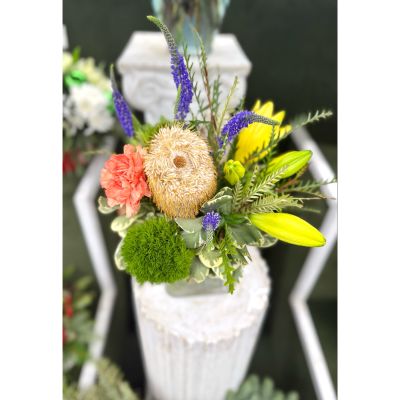 DiBella Flowers & Gifts Las Vegas - Tropical Sunset Cube Arrangement In the Cooler