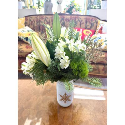 DiBella Flowers & Gifts Las Vegas - Winter Whisper is a graceful blend of crisp white blooms, fresh evergreens, and soft seasonal textures that capture the quiet beauty of winter. Elegant and serene, it brings a calming, frosted charm to any space.