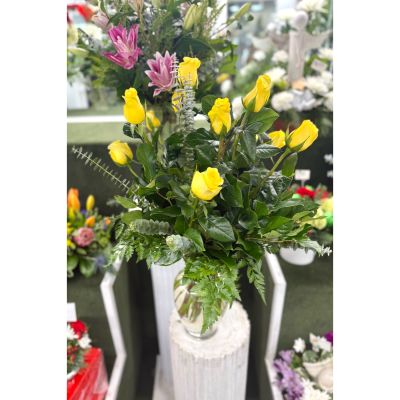 DiBella Flowers & Gifts Las Vegas - Dozen Yellow Roses Arrangement In the Cooler