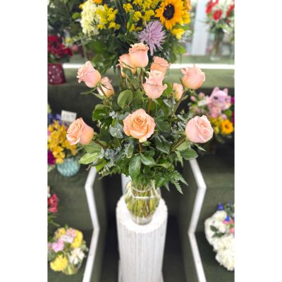 DiBella Flowers & Gifts Las Vegas - Dozen Peach Roses Arrangement In the Cooler