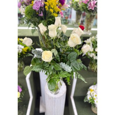 DiBella Flowers & Gifts Las Vegas - Dozen White Rose Arrangement In the Cooler