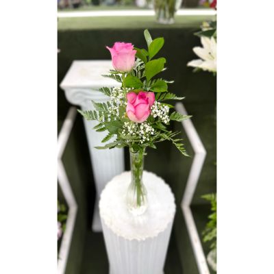 DiBella Flowers & Gifts Las Vegas - Double Pink Rose Budvase In the Cooler