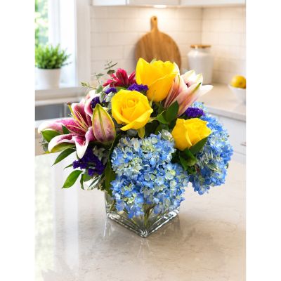 DiBella Flowers & Gifts Las Vegas - Bright, cheerful, and bursting with color, The Glamourous Cube is designed to make a lasting impression. Featuring a stunning mix of premium blooms including hydrangeas, lilies, roses, and seasonal flowers, this eye-catching arrangement is artfully styled in a modern glass cube vase. Whether you're celebrating a birthday, sending congratulations, expressing gratitude, or simply making someone's day a little brighter, The Glamourous Cube delivers beauty and joy with every bloom. Order from DiBella Flowers & Gifts for fresh, hand-crafted flowers and same day flower delivery throughout Las Vegas, Henderson, Summerlin, and nearby communities.