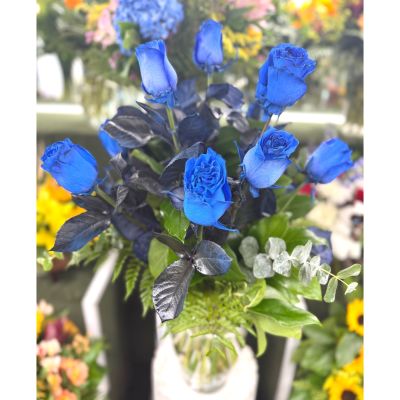 DiBella Flowers & Gifts Las Vegas - Dozen Royal Blue Roses Arrangement In Cooler