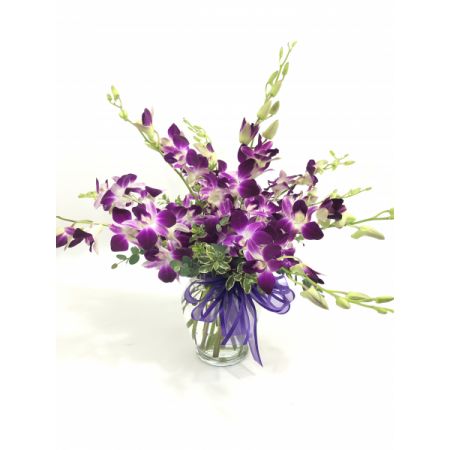 Relles Florist Sacramento - A beautiful dendrobium orchid arrangement in a vase.