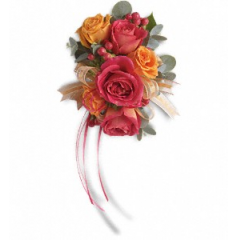 Newtown Floral Company Newtown - Orange and pink spray roses on a braclet wrist corsage