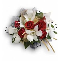 Newtown Floral Company Newtown - Steal the spotlight in wondrous white orchids and classic red roses.<br />

			White dendrobium orchids, red spray roses and green ivy.<br /><br />Approximately 6" W x 5" H<br />
Orientation: N/A<br />
					
              
					As Shown : TPR08-2A
              