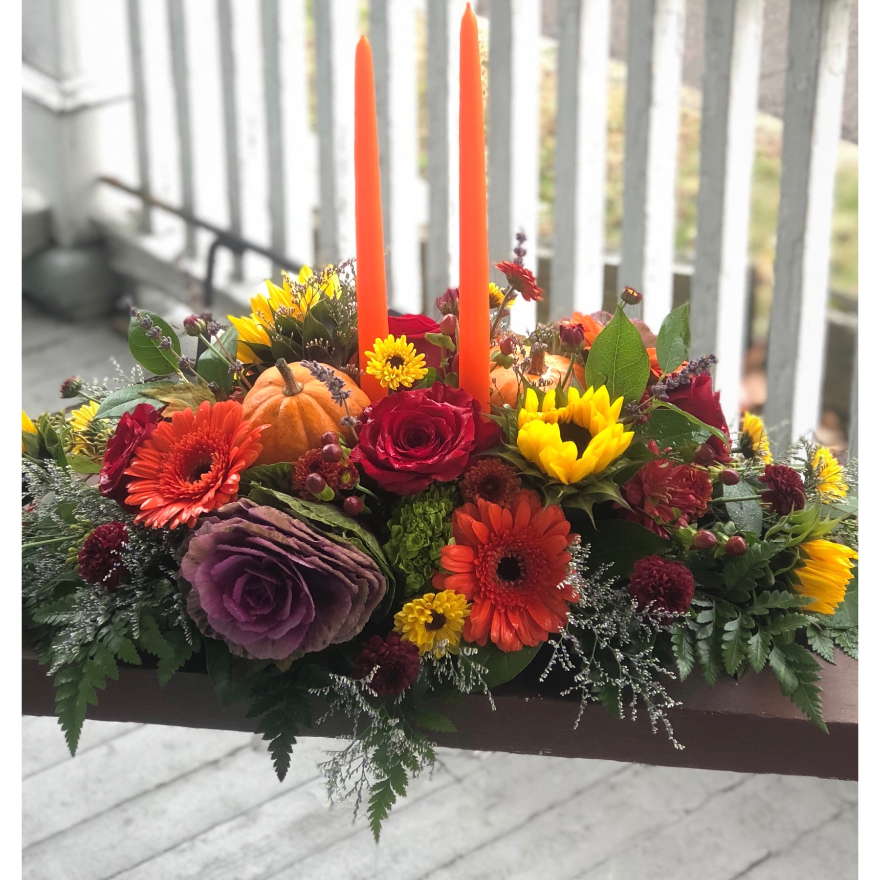 Newtown Floral Company Newtown - Fall centerpiece with candles