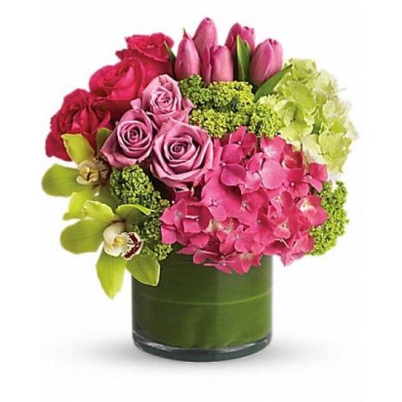 Superior Florist Ltd New York - The New Sensations Bouquet is a stunning arrangement featuring clusters of spring flowers such as tulips, hydrangea, and cymbidiums elegantly presented in a leaf-wrapped vase. This bouquet creates a visually striking and sophisticated display, capturing the essence of spring's beauty. With the option for same-day flower delivery, the New Sensations Bouquet allows you to promptly share this exquisite arrangement for various occasions. Whether it's to celebrate the season, convey admiration, or simply bring a touch of fresh beauty to someone's day, this bouquet is a chic and thoughtful choice for floral gifting.