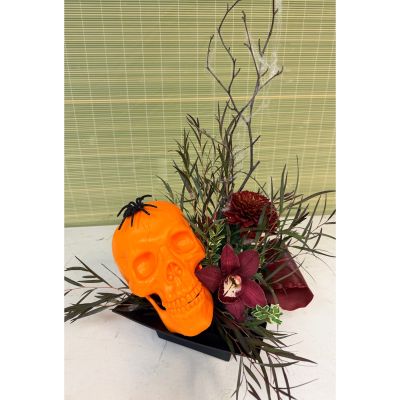 Uptown Blossoms  - skull with spider and flowers for halloween party or birthday. 